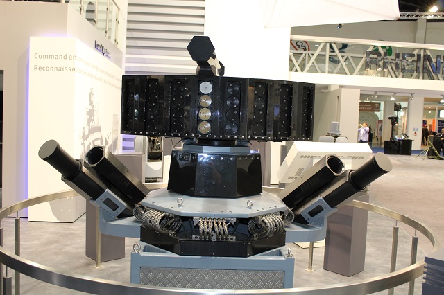 At IDEX 2015 exhibition in Abu Dhabi, German company Rheinmetall unveiled a new upgrade for its MASS decoy system: The off-board corner reflector (OCR) with advanced capabilities against modern anti-ship missiles. Two OCR launcher tubes can be fitted on-top of a MASS unit. They deploy radar decoys that simulate the vessel's radar signature. The decoys are manufactured by Airborne Systems.