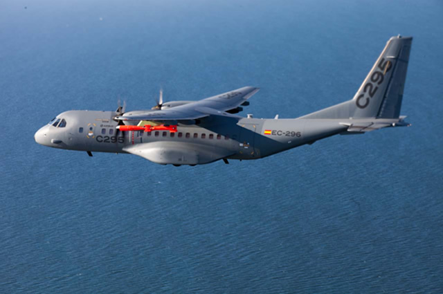 Airbus Military and MBDA have successfully completed the first flight of the C295 maritime patrol aircraft with an instrumented Marte MK2/S anti-ship inert missile installed under the wing. The flight was the first of a series of trials planned in a joint Airbus Military – MBDA collaboration to validate the aerodynamic integration of Marte on the C295. Subsequent flights will include handling qualities testsand aircraft flight performance tests.