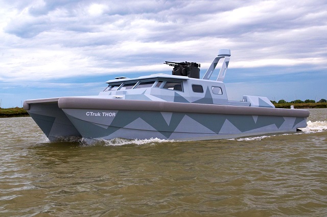 THOR will be starring in the waterborne demonstration adjacent to the ExCel venue and will be proving its capabilities as a fast, stable and multi-role force protection craft. Designed by CTruk, THOR incorporates a range of high-tech equipment provided by the CTruk CAP consortium (see notes for detail). The companies that form CTruk CAP have joined forces to compete in a market dominated by larger corporations.