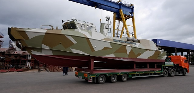 Russian shipyard Open Joint Stock Company "Pella" based in Leningrad launched the first Project 03160 Raptor high speed patrol boat for the Russian Navy on 15 August 2013. The vessel was entirely built by Open JSC “Pella”.