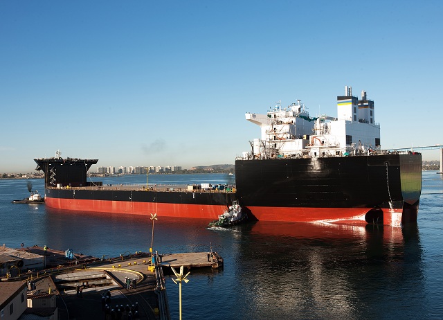 The U.S. Navy accepted delivery of the first Mobile Landing Platform, USNS Montford Point (MLP 1), from General Dynamics-NASSCO on May 14, in San Diego, Calif. The Mobile Landing Platform is a new class of ship and highly flexible platform that will provide capability for large-scale logistics movements such as the transfer of light and heavy vehicles and equipment from sea to shore.