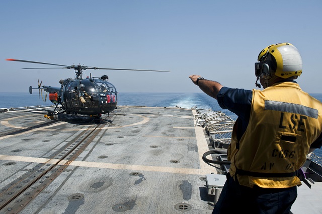 In May 2013, French Navy amphibious assault ship Tonnerre received escort from U.S. Navy guided missile cruiser USS Hue City, when crossing the Strait of Hormuz to reach the Gulf of Oman.