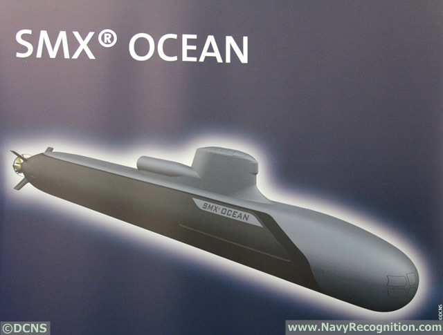 Navy Recognition learned that DCNS will introduce a new submarine concept at Euronaval 2014 which be held from October 27th to 31st at Paris Le Bourget in France. The SMX OCEAN is based on a Barracuda hull, the next generation SSN of the French Navy, fitted with a conventional propulsion system (SSK) with AIP technology.