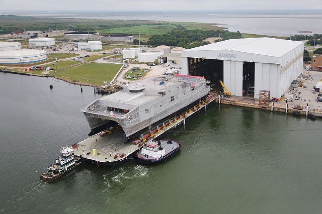 On September 30, 2014, Austal USA successfully completed the launch process of Trenton (JHSV 5) - the second Joint High Speed Vessel (JHSV) launched by Austal in 2014. This 103-meter high-speed catamaran represents the U.S. Department of Defense’s next generation multi-use platform. It is part of a 10-ship program worth over US$1.6 billion.