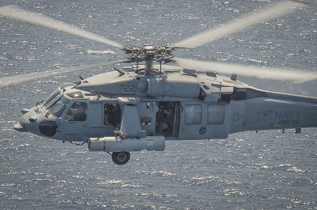 The U.S. Navy has forward deployed the Airborne Laser Mine Detection System (ALMDS) to the 5th Fleet area of responsibility (AOR). ALMDS is a sensor system designed to detect, classify and localize floating and near-surface moored mines. Operated from the MH-60S helicopter, ALMDS provides rapid wide-area reconnaissance and assessment of mine threats in littoral zones, confined straits, and choke points.