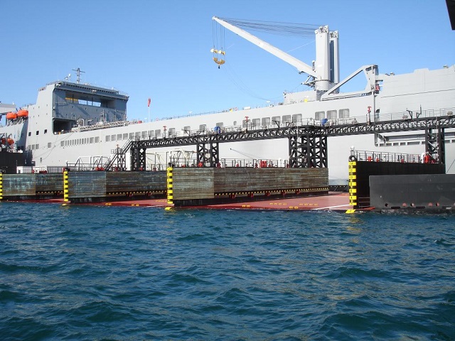 The U.S. Navy successfully completed Landing Craft Air Cushion (LCAC) interface tests off the coast of Camp Pendleton June 13, aboard the Navy's first Mobile Landing Platform, USNS Montford Point (MLP 1).