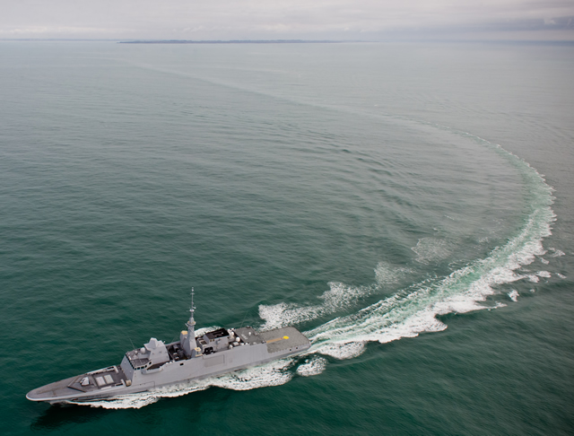 The FREMM Normandie multi-mission frigate, second of the series ordered by OCCAR on behalf of the DGA (Direction Générale de l’Armement) and the French Navy, left the DCNS site in Lorient on 14 May on its way to the DCNS site in Toulon. Over the next few weeks, DCNS will perform a new series of sea trials to test the performance of the FREMM’s combat system before delivery to the French Navy at the end of 2014. 