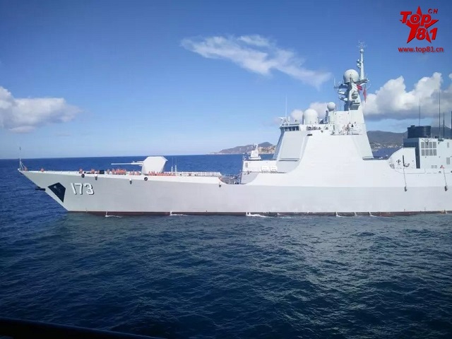 Recent chinese spotter pictures (August 2015) showing Type 052D Destroyer Changsha (173) cruising out of her homeport: Yalong Bay on Hainan island.