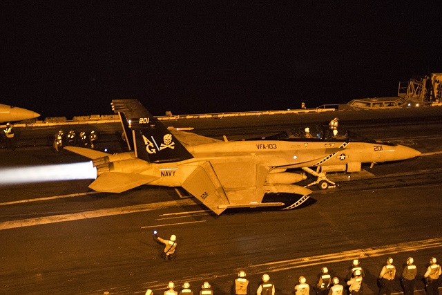 U.S. Navy strike aircraft from nuclear powered aircraft carrier USS Harry S. Truman (CVN 75) flew their first missions in support of Operation Inherent Resolve (OIR), the fight to destroy the ISIL terrorist organization, Dec. 29.