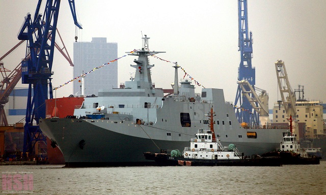 The fourth Type 071 LPD for the PLAN is launched on 22 January 2015 at Hudong shipyard in China.