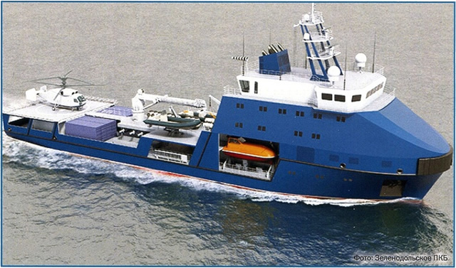 According to Zelenodolsk Design Bureau, Project 03182 Small Arctic Sea Tanker is designed as a "multi-purpose vessel with ice-breaking capacities for the transportation of liquid and dry cargo, people and helicopters (including unmanned aerial vehicles) as well as rescue operations in the Arctic zones." 