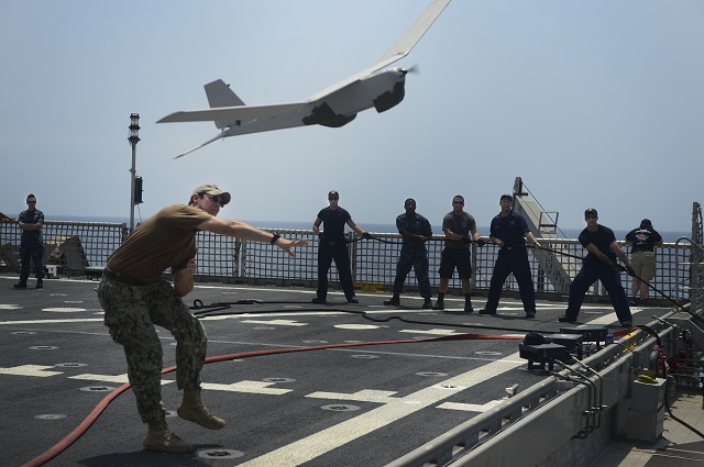 USNS Spearhead (JHSV 1), operated by the Military Sealift Command (MSC), completed Fleet Experimentation (FLEX) period two from July 15 - 22. Southern Partnership Station-Joint High Speed Vessel 2015 FLEX phase 2 explored JHSV's ability to support broader maritime C2 capabilities, by supporting the organic deployment of two un-manned aerial systems (UAS), Scan Eagle and RQ-20A (Puma). 