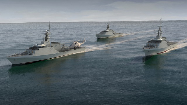 The UK Secretary of State formally started construction of HMS MEDWAY, the second of three River Class Batch 2 vessels, by operating the plasma steel-cutting machine at an event attended by representatives from the Royal Navy, the local community and BAE Systems employees.