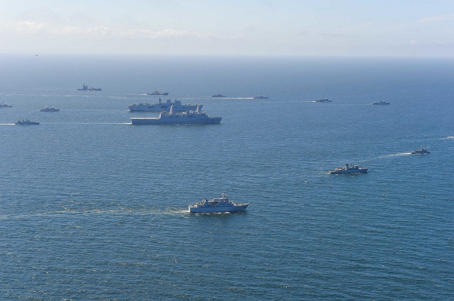 Ships sail in formation in the first movements of BALTOPS 2015. BALTOPS is an annual multinational exercise designed to enhance flexibility and interoperability, as well as demonstrate resolve among allied and partner forces to defend the Baltic region. (U.S. Navy photo by Mass Communications Specialist 3rd Class Timothy M. Ahearn/Released)