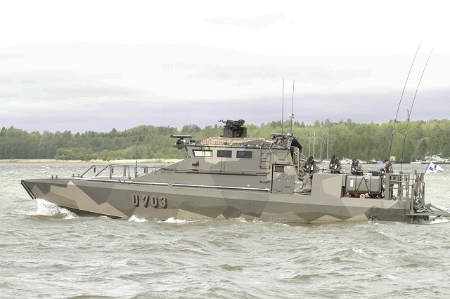 On June 3rd, the Finnish Navy received its first three U-700 class (Watercat M18 AMC) landing ships in Raseborg. The new ship class is called "Jehu". The Finnish Navy has ordered a total of 12 boats from Marine Alutech Oy Ab. "Jehu" is a fast multipurpose boat that has both a large-scale transport capacity and effective countermeasure systems. The ships can be used for troop transports, medical and evacuation tasks, landing, sea surveillance and escorting tasks, as well as for battle...