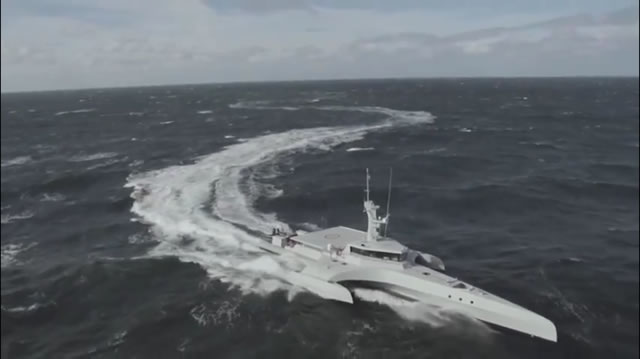 French shipyard CMN has just released a video showing its Ocean Eagle trimaran patrol vessel during sea trials in extreme weather conditions (Sea State 5). Thanks to its design, the Ocean Eagle 43 demonstrates exceptional stability. CMN confirmed in September 2013 the signing of a major export contract with Mozambique. The contract includes the delivery of three Ocean Eagle 43 trimaran patrol vessels, three HSI 32 interceptors and eighteen fishing vessels for a total of twenty-four ships.