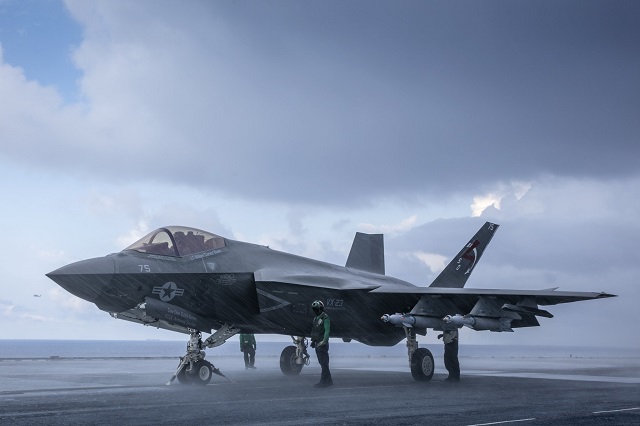 The jet blast from seven F-35C Lightning II Joint Strike Fighter aircraft only added to the already intense summer heat and humidity on the flight deck of USS George Washington (CVN 73), Aug. 15, where the third and final round of at-sea developmental testing, or DT-III, was underway about 100 miles offshore from Virginia.