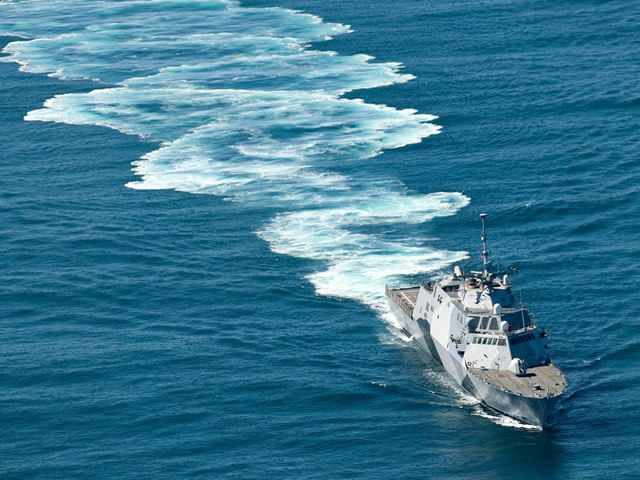 The U.S. Navy's first littoral combat ship USS Freedom (LCS 1) experienced a casualty to one of the ship's main propulsion diesel engines (MPDE) on July 11 caused by a leak from the attached seawater pump mechanical seal that resulted in seawater entering the engine lube oil system.