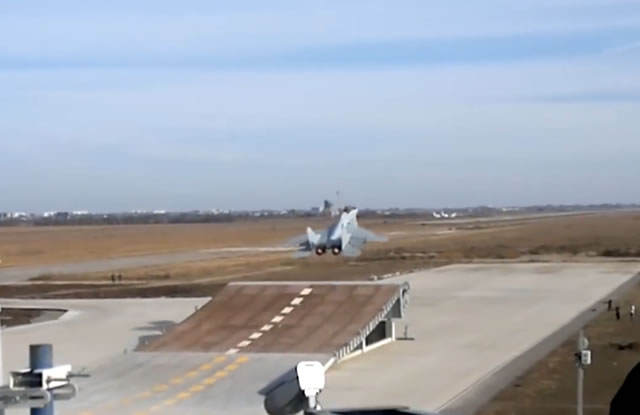 Russian naval aviation pilots have started training on the MiG-29K/KUB (NATO reporting name: Fulcrum-D) multipurpose fighter jets at the 859th Naval Aviation Training Center. Located near the city of Yeysk [in the Krasnodar Territory in southwest Russia] the facility just got fitted with a land based ski-jump to train Russian pilots in aircraft carrier operations.