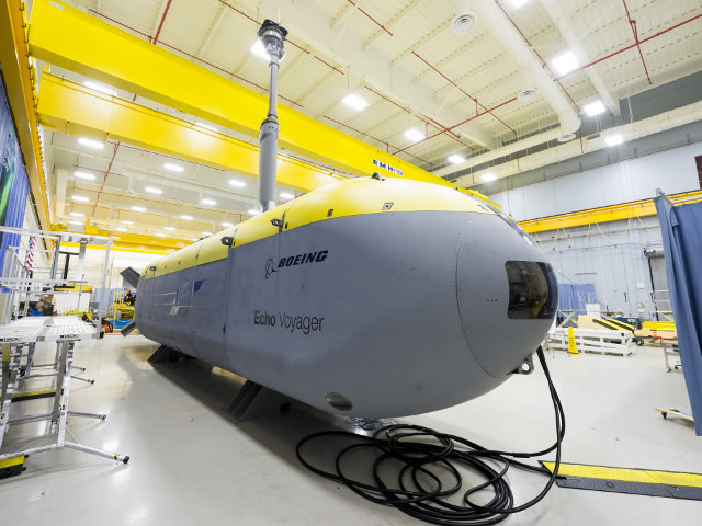 Boeing today introduced Echo Voyager, its latest unmanned, undersea vehicle (UUV), which can operate autonomously for months at a time thanks to a hybrid rechargeable power system and modular payload bay. The 51-foot-long vehicle is not only autonomous while underway, but it can also be launched and recovered without the support ships that normally assist UUVs. Echo Voyager is the latest innovation in Boeing’s UUV family, joining the 32-foot Echo Seeker and the 18-foot Echo Ranger.