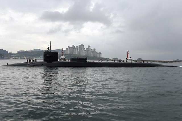 The Ohio-class guided-missile submarine USS Michigan (SSGN 727) (Blue) arrived at Busan, April 25, for a routine visit during a regularly scheduled deployment to the Western Pacific. During the visit Sailors will experience the culture and history of the ROK, as well as foster outstanding relations between the U.S. Navy, ROK military and the local Busan community. 