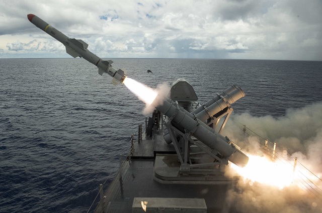USS Coronado LCS 4 hits target with Harpoon 1