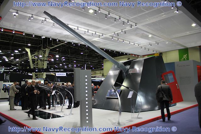 At the International Naval Defence & Maritime Exhibition, Euronaval 2012, the Italian Company OTO MELARA presents a full-size model of its 127/64 LW Light Weight Naval Gun Mount. The 127/64LW gun is used on board for the Italian FREMM and the German F125 frigates. This rapid fire gun can be installed on large and medium size ships, for surface fire and naval gunfire support, with anti-aircraft fire as its secondary role. 
