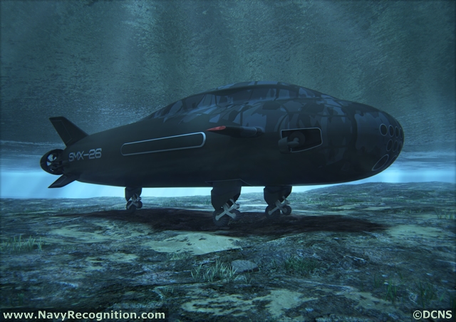 At this year’s Euronaval show, DCNS unveiled its new concept-ship, SMX 26, a small submarine designed for operation in very shallow waters, in littoral zones not usually accessible for conventional submarine operations.