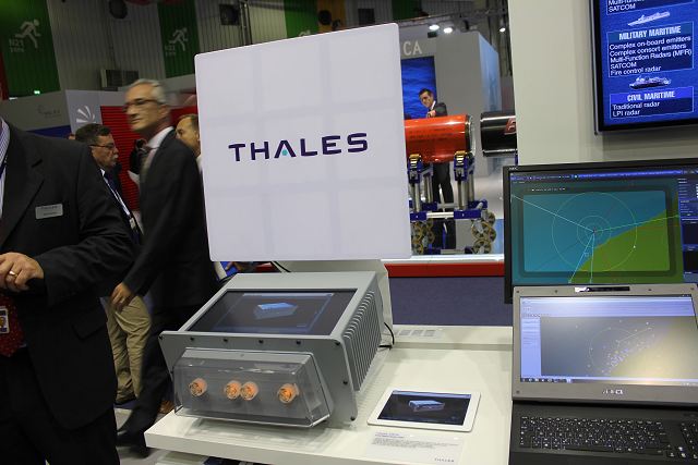 Information Superiority area of Thales Company booth at Euronaval 2012. In the Information Acquisition zone, Thales proposes a wide range of onboard equipment and systems enabling ships and naval task forces to have a clear view of the operational environment.