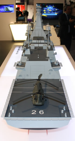 Designed by BAE Systems, the Type 26 is the future Anti-Submarine Warfare Frigate that will replace the Royal Navy's 13 Type 23 frigates and other ships. The programme has been in development since 1998, initially under the designation "Future Surface Combatant (FSC)". The FSC concept was brought forward in the 2008 budget, at the expense of two Type 45 destroyers being cancelled.