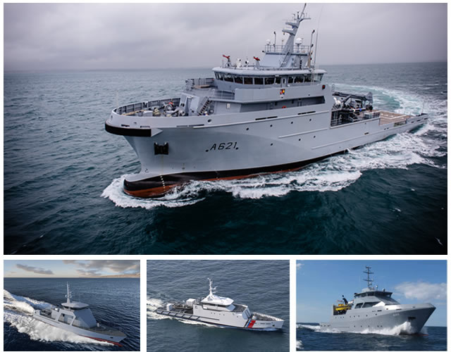 PIRIOU and its joint venture KERSHIP’s (founded in 2013 by PIRIOU (55%) and DCNS (45%)) developed a wide range of efficient vessels up to 95 m long that are compliant with European quality standards and optimized to undertake various missions related to State Action at Sea: