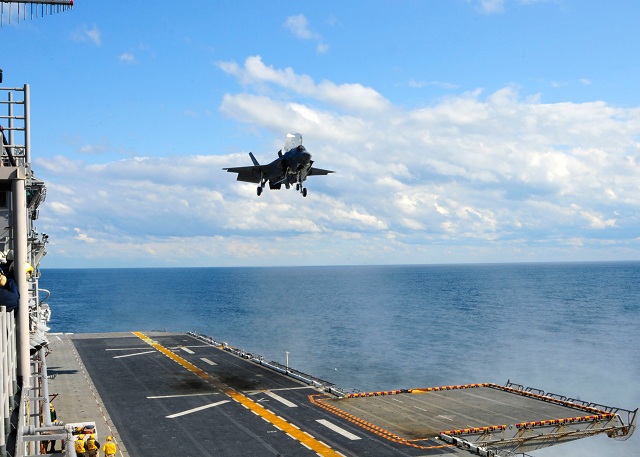 At sea – The Navy and Marine Corps Team made more remarkable naval aviation history today as the F-35B Joint Strike Fighter (JSF) test aircraft BF-2 landed safely on USS Wasp’s (LHD-1) flight deck, the first at sea vertical landing for the Marine Corps’ F-35 JSF version.
