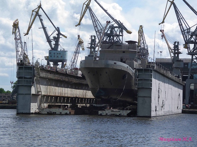 May 18, 2012 at JSC "Baltic Shipyard Yantar" in Kaliningrad, a new large landing ship for the Russian Navy was floated out following an official ceremony. Project 11711 large landing ship of the new generation was designed in the late eighties and nineties. Russian Ministry of Defense April 1, 2004 issued the contract to build Project 11711. The ship's completion is expected by 2013. Plans to build three more ships of the same class are under consideration. 