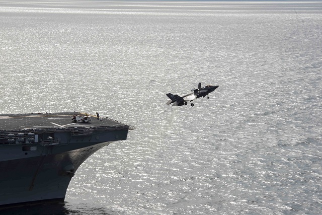 Six U.S. Marine Corps F-35B Lightning II jet aircraft arrived Monday evening aboard the USS WASP off the coast of the United States’ Eastern Seaboard to mark the beginning of the first shipboard phase of the F-35B Operational Test (OT-1). 