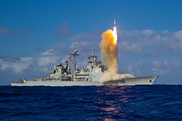 In a Missile Defense Agency test, the U.S. Navy launched two Raytheon Company made Standard Missile-3 Block IBs from the USS Lake Erie against a complex, separating short-range ballistic missile target. The first guided missile successfully destroyed the target using the sheer kinetic force of a massive collision in space.