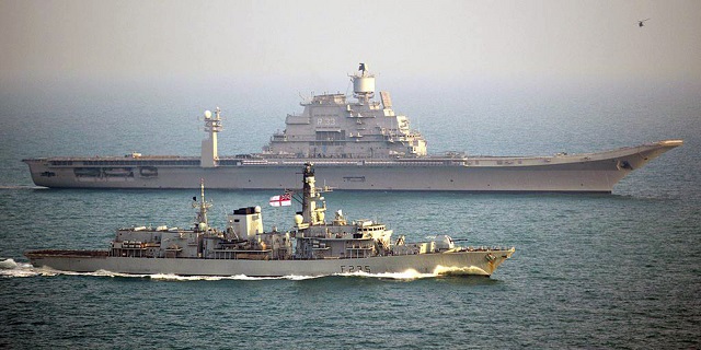 The 4,900 tonne frigate met up with the newest Indian aircraft carrier INS Vikramaditya – weighing in at a massive 45,000 tonnes and helped her safely through the busy English Channel. Originally built for the Russian Navy as a modified Kiev class aircraft carrier, called Baku in 1987, India procured her in 2004 and she was accepted by the Indian Navy in a commissioning ceremony in November 2013. 