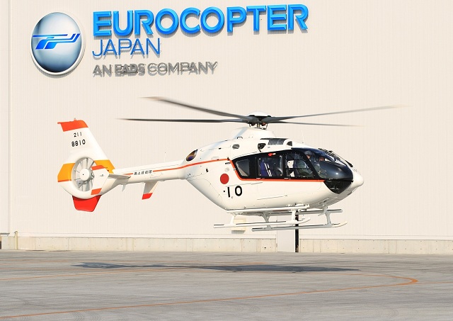 Eurocopter Japan successfully handed over the 10th EC135 Training Helicopter (TH135, a variant of Eurocopter’s EC135 T2) to the Japan Maritime Self Defense Force (MSDF) yesterday. The first TH135 was delivered in December 2009, to begin the replacement of their single-engine training helicopter fleet. The TH135s have been used by MSDF helicopter pilots since November 2011, with instrument flight training as part of the program from April 2012.