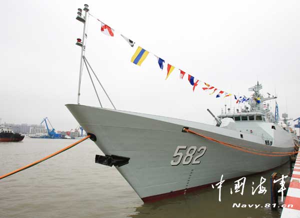 The commissioning, naming and flag-presenting ceremony of the “Bengbu” warship, China’s first new-type corvette, was held on the morning of March 12, 2013 at a military port of a troop unit in Zhoushan City of east China’s Zhejiang province, marking that the “Bengbu” warship is officially commissioned to the Navy of the Chinese People’s Liberation Army (PLA).