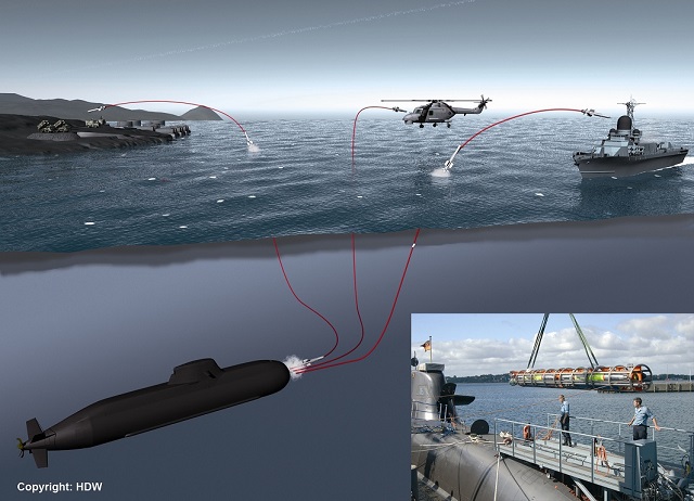 The Turkish company Roketsan and the German IDAS Consortium formed by ThyssenKrupp Marine Systems and Diehl BGT Defence signed a cooperation agreement to develop and supply the submarine-launched IDAS (= Interactive Defence and Attack System for Submarines) missile. The accord was inked at the IDEF Trade Show in Istanbul on May 9, 2013. The signature ceremony took place in the presence of Thomas Kossendey, member of the German Parliament and parliamentarian secretary to the federal minister of defence and the German Armament Director Detlef Selhausen.