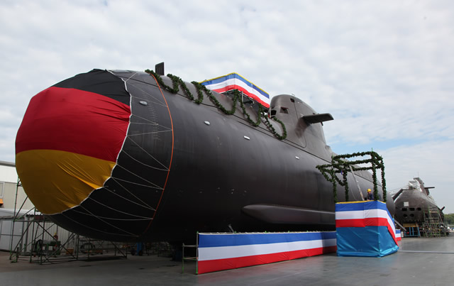 One of the most modern non-nuclear submarines in the world was named today at the shipyard of ThyssenKrupp Marine Systems GmbH, a company of ThyssenKrupp Industrial Solutions AG, under the name of “U36”. This marks another important milestone in the ongoing shipbuilding programme for the German Navy. U36 is the second boat of the second batch of HDW Class 212A submarines destined for operation in the German Navy. The German town of Plauen has assumed sponsorship for U36. The ultra-modern submarine was named by Silke Elsner, companion to the Mayor.