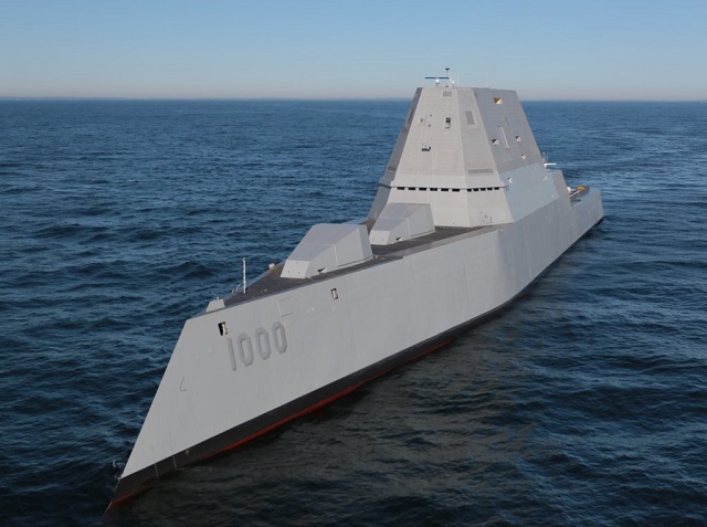 The future USS Zumwalt (DDG 1000) sailed out of General Dynamics-Bath Iron Works shipyard in Bath, Maine, yesteday for the very first trials (called builder trials). Zumwalt is the largest destroyer ever built for the U.S Navy. This initial builder sea trials will help check basic systems onboard as well as the seaworthiness of the inverse bow design.