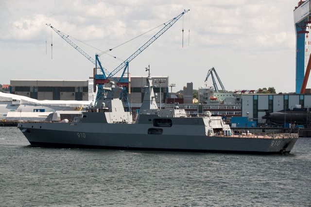 The first of two MEKO Frigates built by Germany's ThyssenKrupp Marine Systems (TKMS) in Kiel appears ready to start her first sea trials according to ship spotter pictures. The vessel, designated MEKO A-200 AN Frigate, was launched in early December 2014. Algeria ordered two frigates (with an option for two more) in March 2012. The weapons fit selected by the Algerian Navy is quite powerfull for this type of vessel.