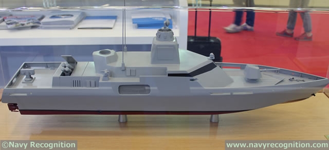Based on the model, other equipment includes 2x 4 Harpoon anti-ship missile launchers (that can come in and out of the deck); 1x 76mm Oto Melara main gun, 2x 12.7mm remote weapon stations (likely Aselsan STAMP);1x Raytheon RAM surface-to-air missile launcher. Weapon and missile configuration can be adapted in accordance to specific requirements however. 2x Chaff decoy launchers may be fitted as well.