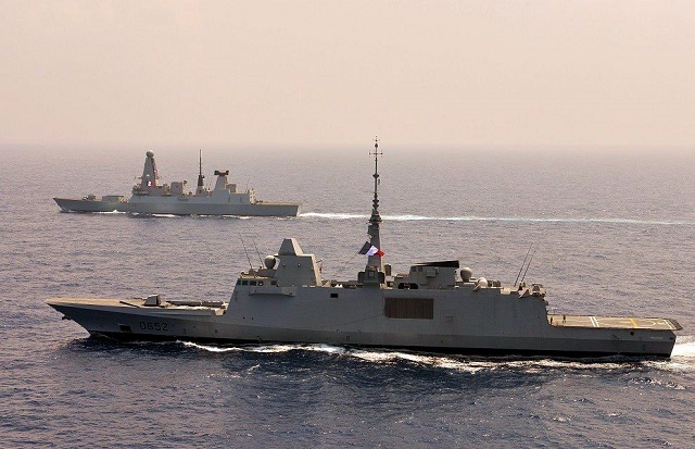 In early February 2016, the French Navy's (Marine Nationale) Aquitaine class multi-mission frigate (FREMM) Provence and the Royal Navy Daring class (Type 45) Destroyer HMS Defender sailed in formation for more than two days off Sri Lanka. Both vessels were together part of the Charles de Gaulle carrier strike group in the Gulf.