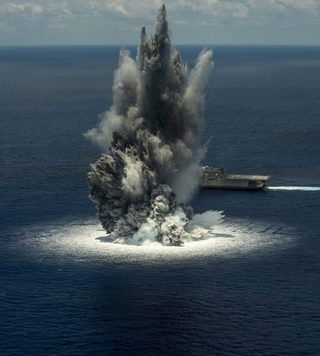 In June, the U.S. Navy began conducting Full Ship Shock Trials (FSST) for the Independence variant Littoral Combat Ship USS Jackson (LCS 6) off the coast of Florida. The purpose of FSST is to validate the operational survivability of new construction ships after exposure to underwater shock. Three tests were scheduled for the ship and each test was conducted with a 10,000-pound explosive charge.