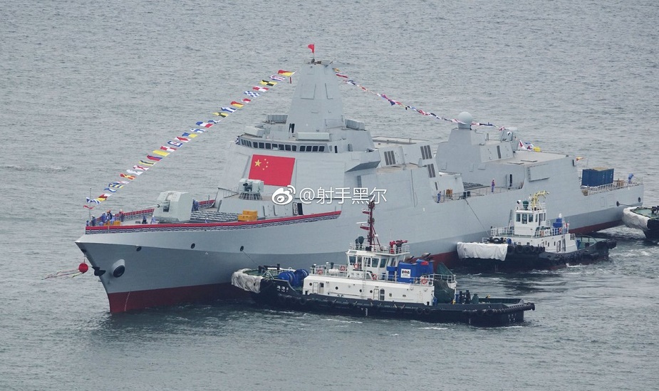 Two Type 055 Destroyers for PLAN Launched Together in China 3