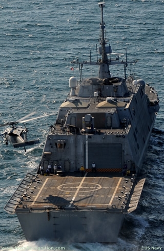 The Freedom class of littoral combat ships (LCS) is Lockheed Martin's design proposal to the US Navy's requirement for the LCS class ships. The LCS concept emphasizes speed and modularity thanks to its flexible mission module spaces. According to US Navy, the LCS is "envisioned to be a networked, agile, stealthy surface combatant capable of defeating anti-access and asymmetric threats in the littorals."