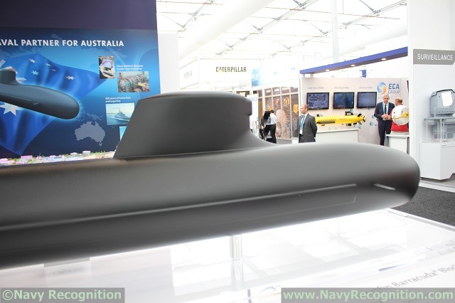 At PACIFIC 2015, the international maritime exposition held recently in Sydney, DCNS was showcasing for the first time a scale model of its proposal for the Australian SEA1000 submarine design and procurement program. Based on the French Navy Barracuda SSN currently in final stage of construction, the Shorfin Barracuda is 3 meters shorter (94 meters) and 200 tons lighter (4,500 tons).