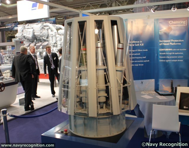 At Euronaval 2014, which is held in Paris from 27 to 31st October, British company Cheming Countermeasures presents the CENTURION naval multi-barrel platform protection system. The CENTURION system has 12 barrels that are stored vertically on a rotating platform with each barrel individually controlled in elevation. This innovative design delivers a lightweight, highly versatile solution that makes it the ideal multi-role launcher for today and the future. 